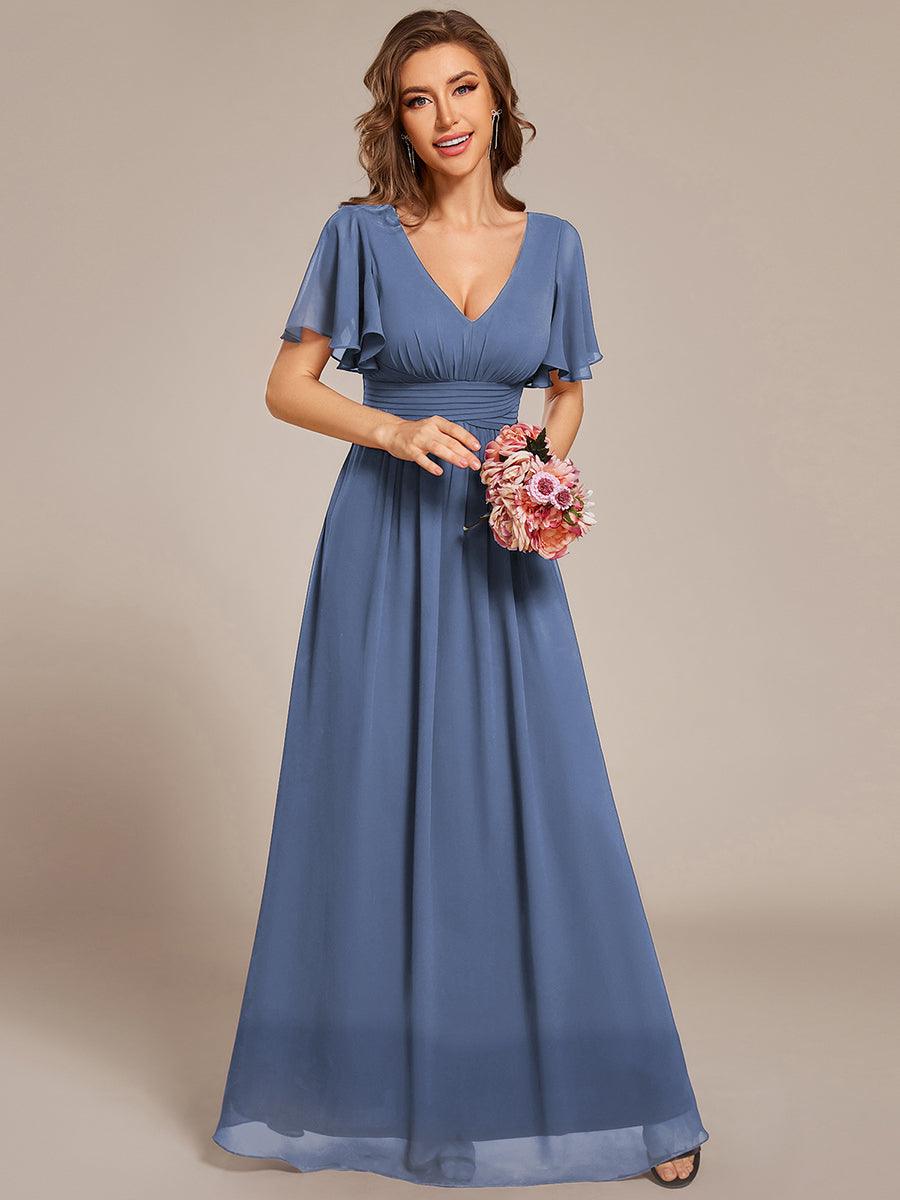 ever ARIANNE|Short Sleeve Ruffled Lace-Up A-Line Maxi Bridesmaid Dress