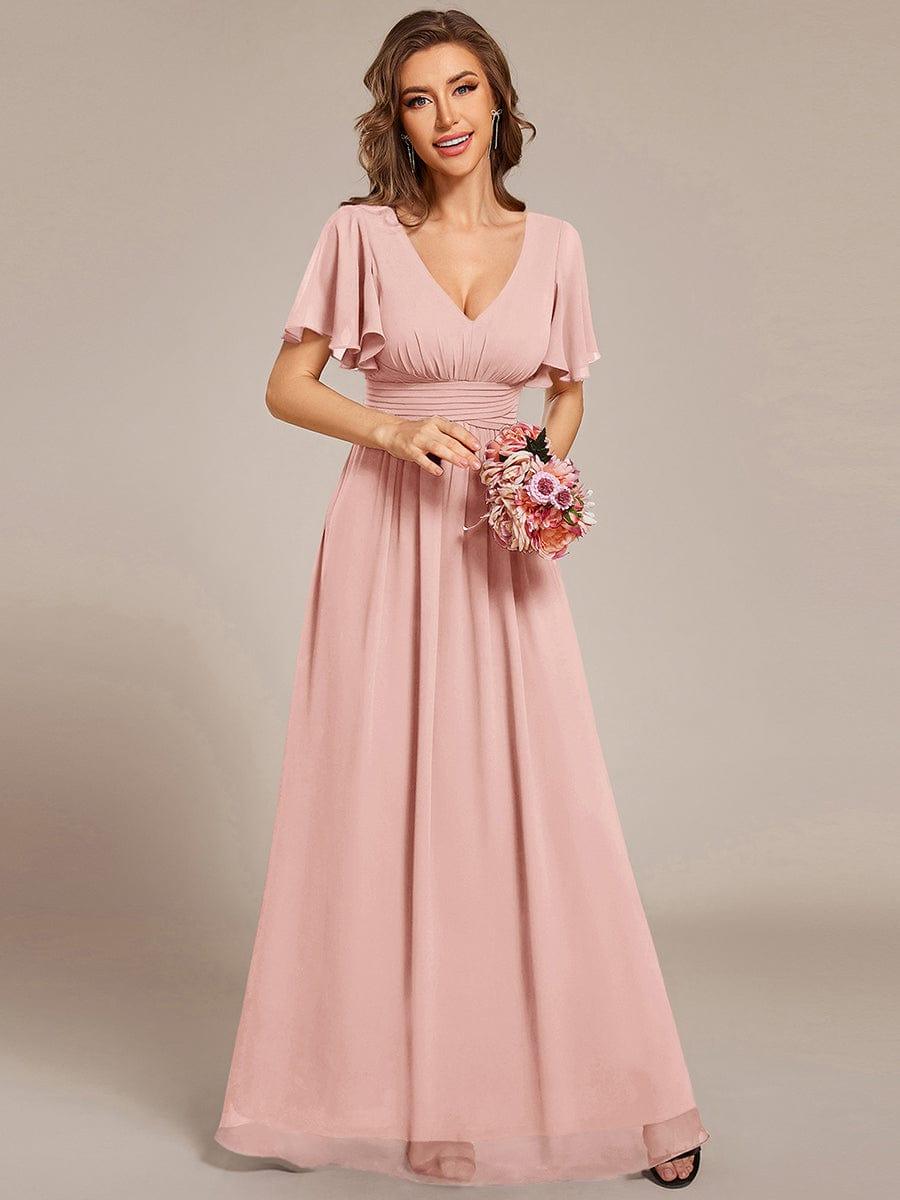 ever ARIANNE|Short Sleeve Ruffled Lace-Up A-Line Maxi Bridesmaid Dress