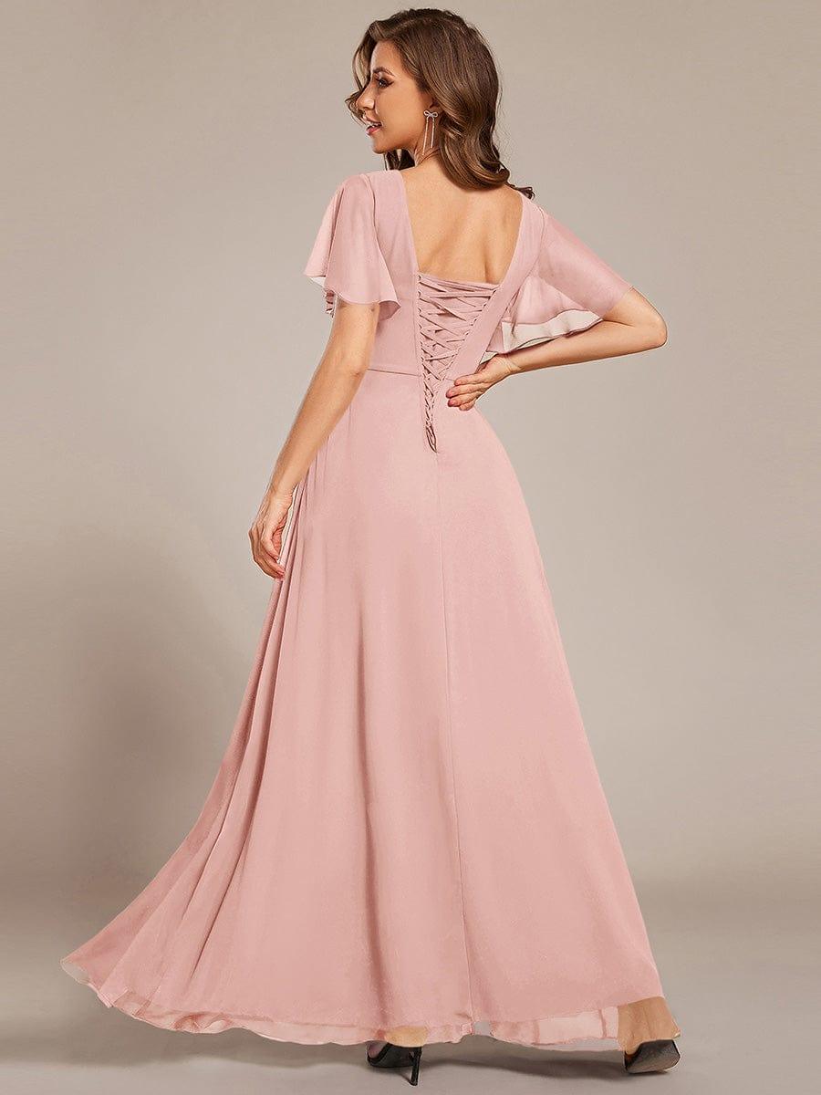 ever ARIANNE|Short Sleeve Ruffled Lace-Up A-Line Maxi Bridesmaid Dress