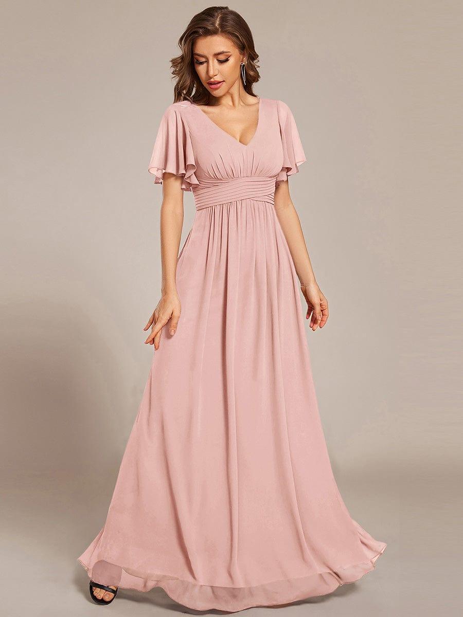 ever ARIANNE|Short Sleeve Ruffled Lace-Up A-Line Maxi Bridesmaid Dress