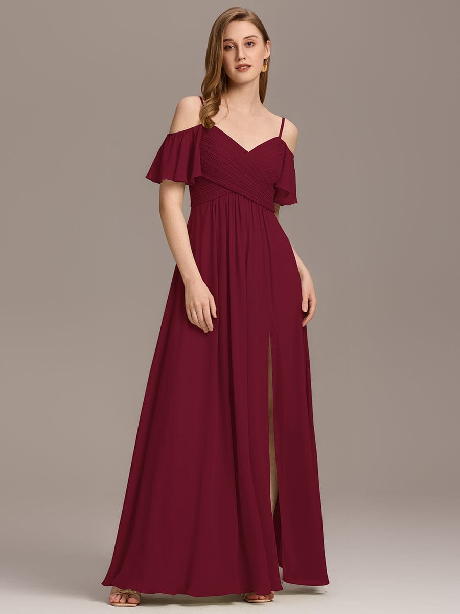 ever GRACIE|Off-Shoulder Ruched High Split Bridesmaid Dress