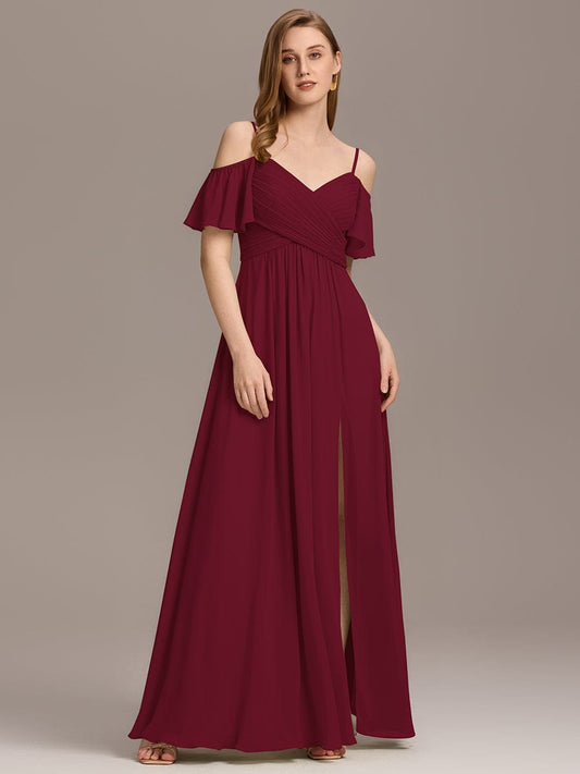 ever GRACIE|Off-Shoulder Ruched High Split Bridesmaid Dress