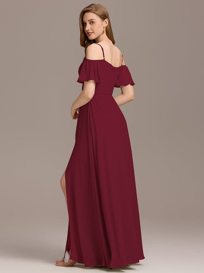 ever GRACIE|Off-Shoulder Ruched High Split Bridesmaid Dress