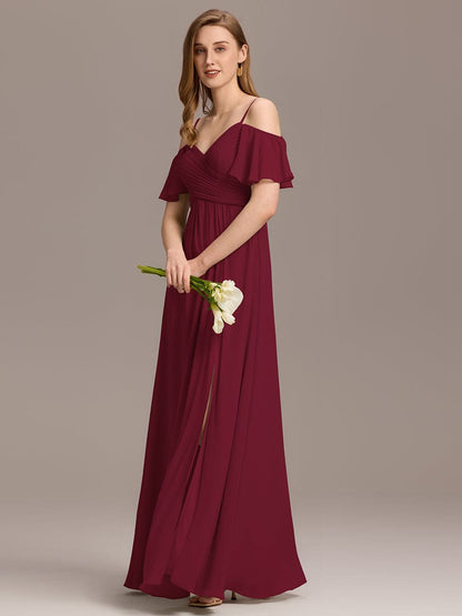 ever GRACIE|Off-Shoulder Ruched High Split Bridesmaid Dress