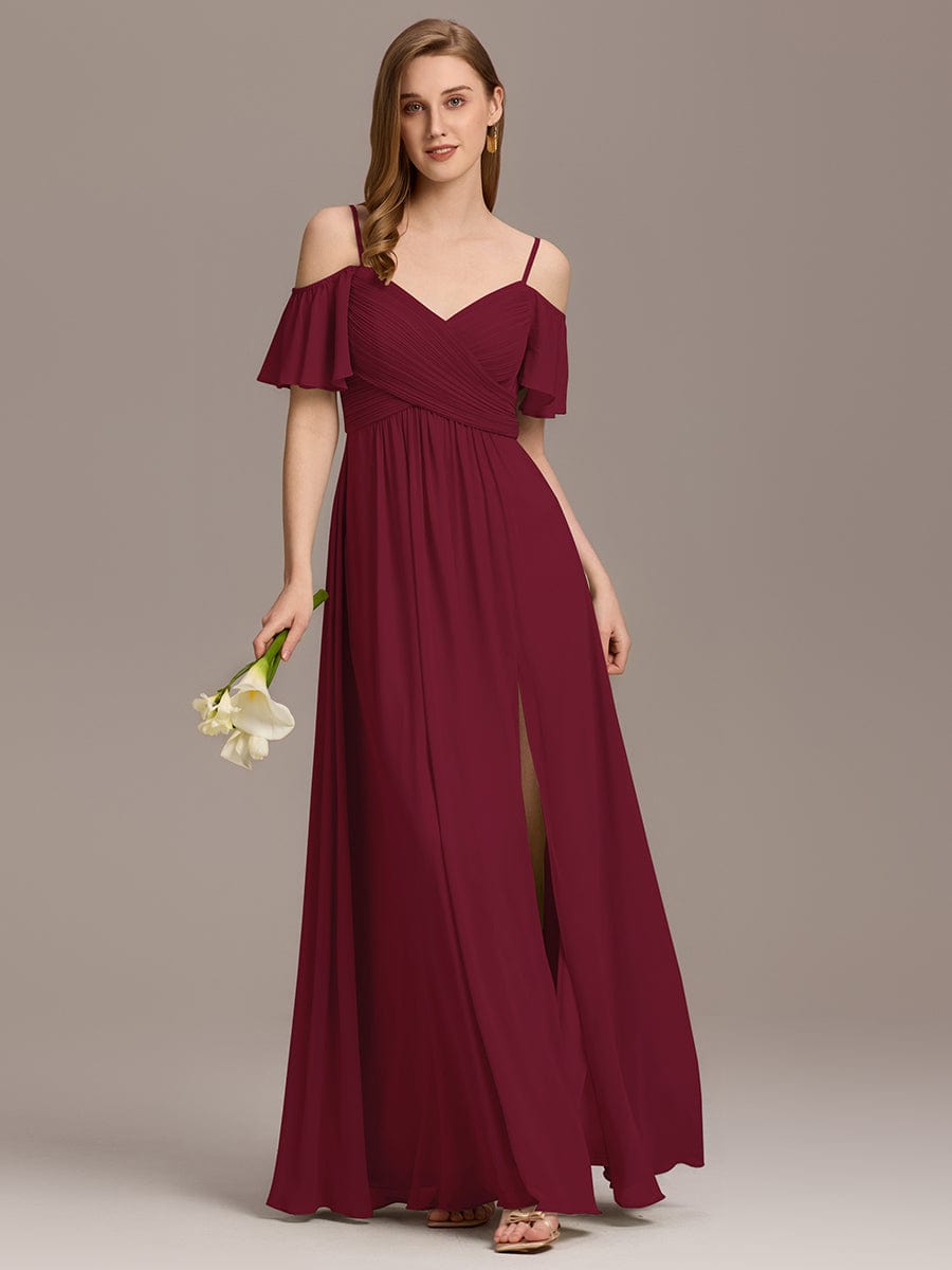 ever GRACIE|Off-Shoulder Ruched High Split Bridesmaid Dress