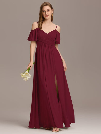ever GRACIE|Off-Shoulder Ruched High Split Bridesmaid Dress