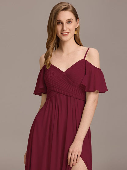 ever GRACIE|Off-Shoulder Ruched High Split Bridesmaid Dress