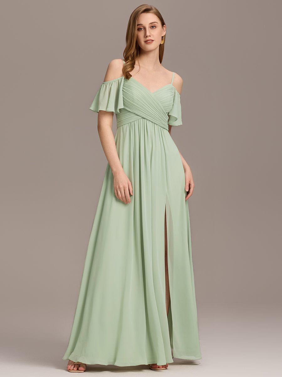 ever GRACIE|Off-Shoulder Ruched High Split Bridesmaid Dress