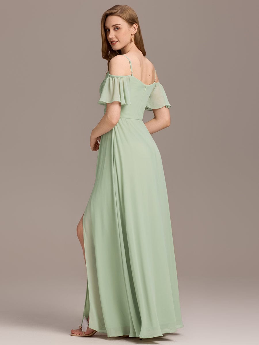 ever GRACIE|Off-Shoulder Ruched High Split Bridesmaid Dress