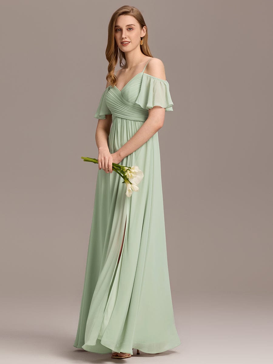 ever GRACIE|Off-Shoulder Ruched High Split Bridesmaid Dress