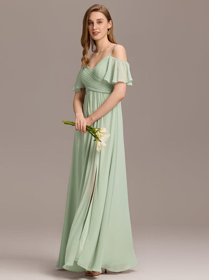 ever GRACIE|Off-Shoulder Ruched High Split Bridesmaid Dress