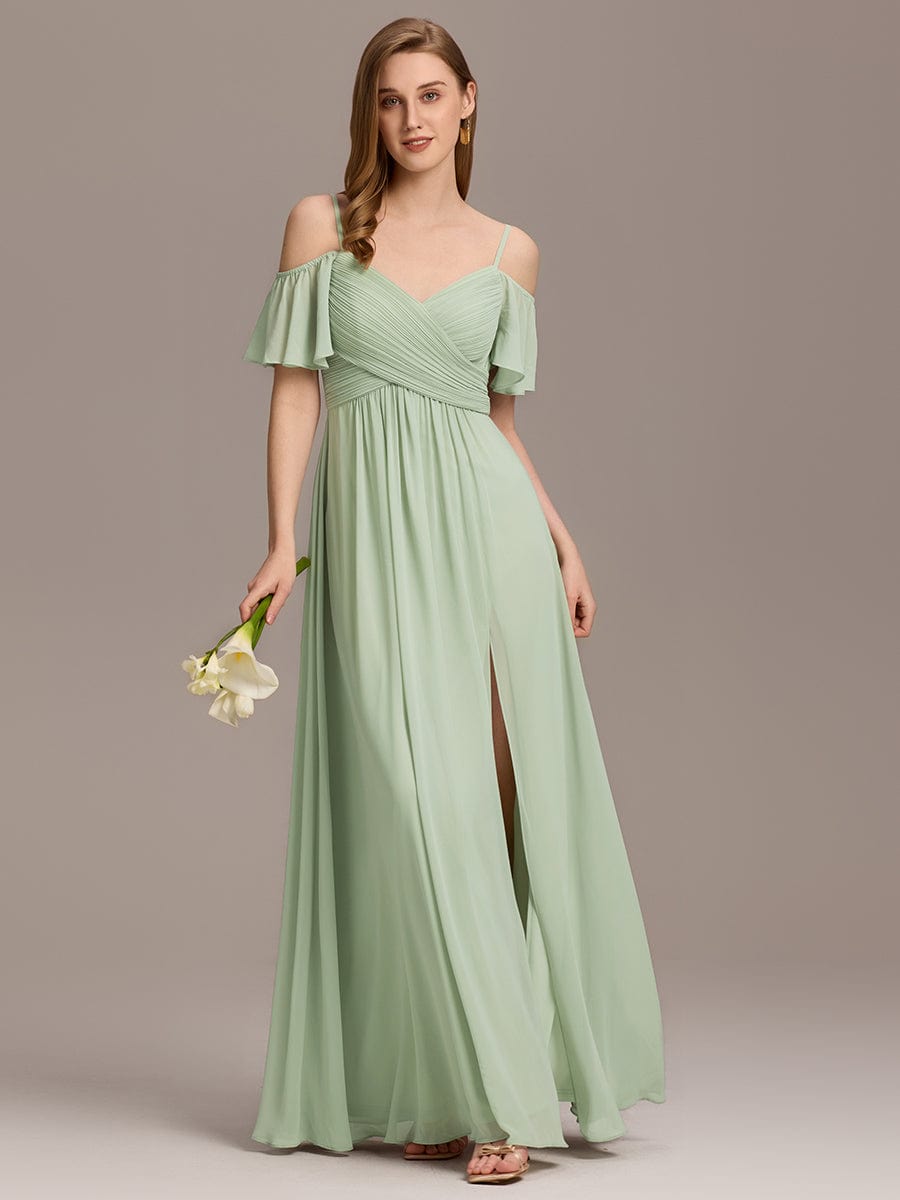 ever GRACIE|Off-Shoulder Ruched High Split Bridesmaid Dress