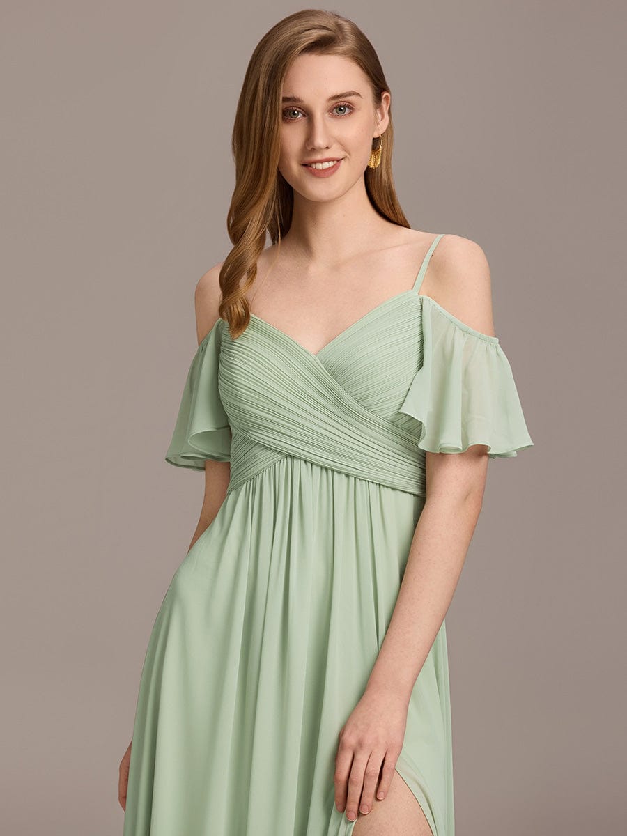 ever GRACIE|Off-Shoulder Ruched High Split Bridesmaid Dress