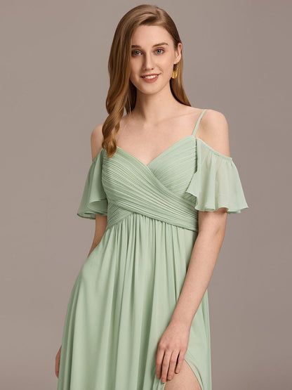 ever GRACIE|Off-Shoulder Ruched High Split Bridesmaid Dress