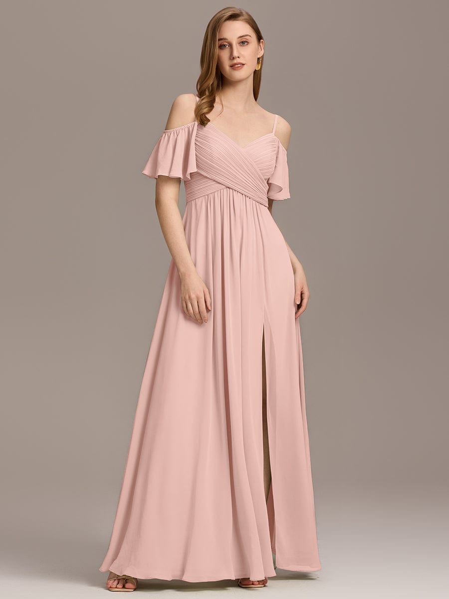 ever GRACIE|Off-Shoulder Ruched High Split Bridesmaid Dress