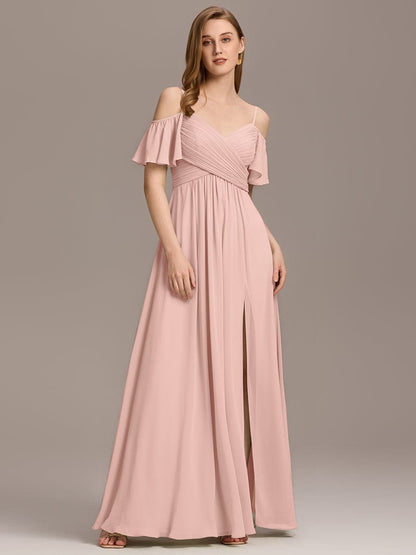 ever GRACIE|Off-Shoulder Ruched High Split Bridesmaid Dress