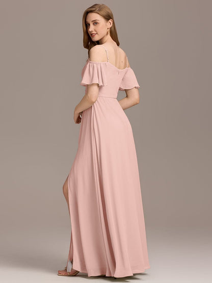 ever GRACIE|Off-Shoulder Ruched High Split Bridesmaid Dress
