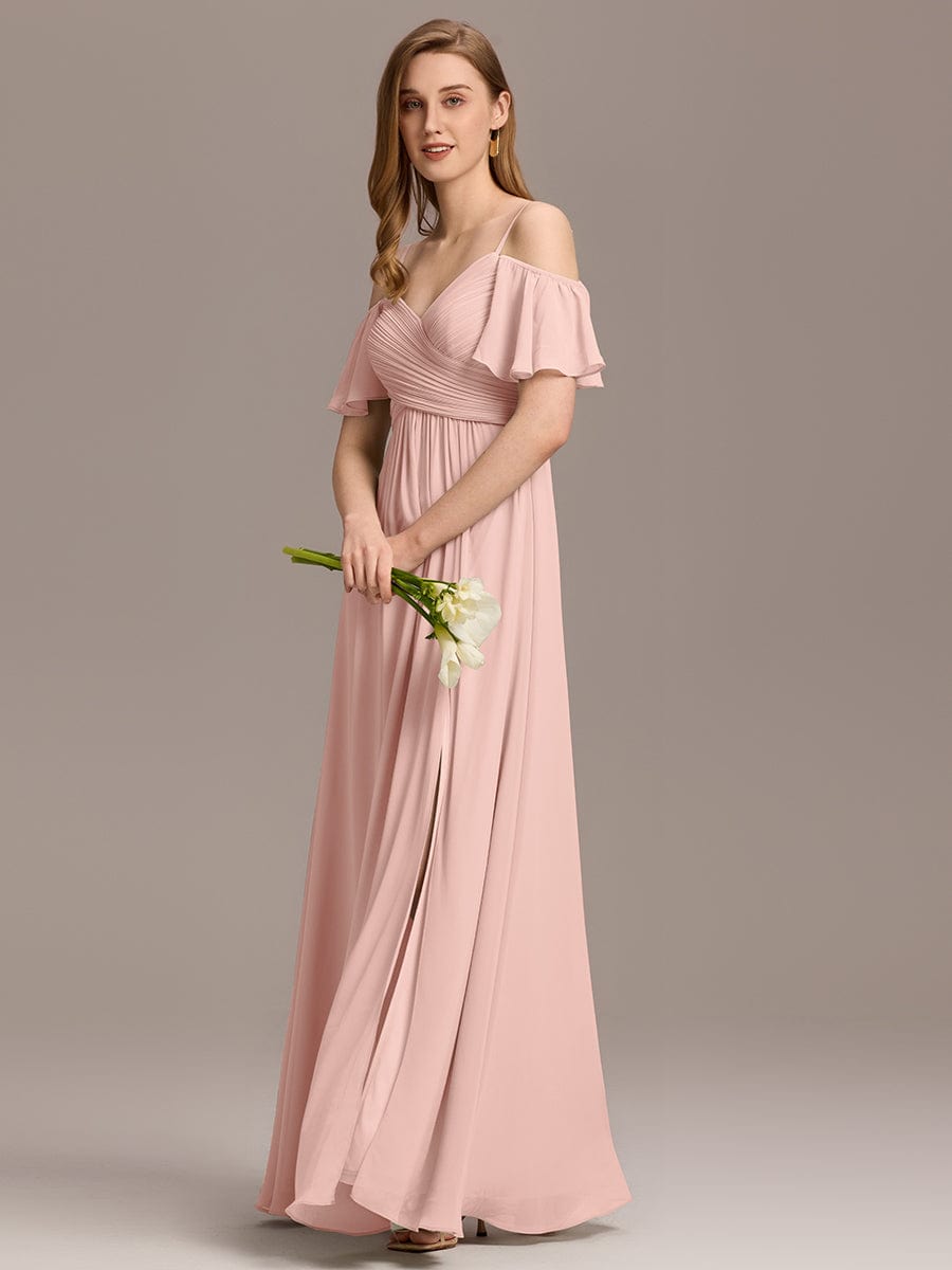 ever GRACIE|Off-Shoulder Ruched High Split Bridesmaid Dress