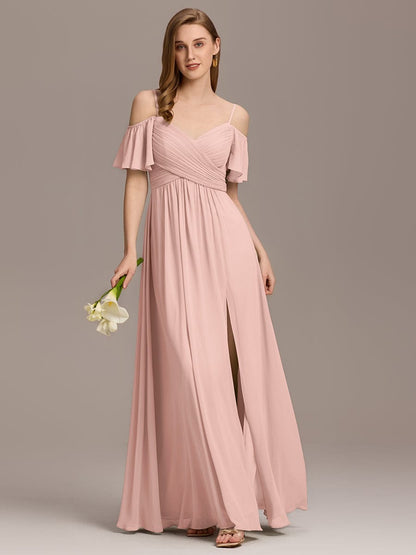 ever GRACIE|Off-Shoulder Ruched High Split Bridesmaid Dress