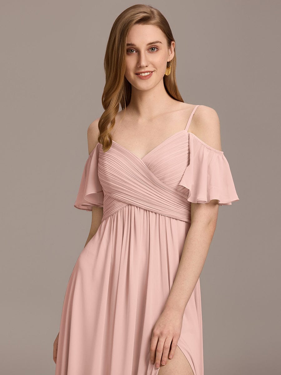 ever GRACIE|Off-Shoulder Ruched High Split Bridesmaid Dress