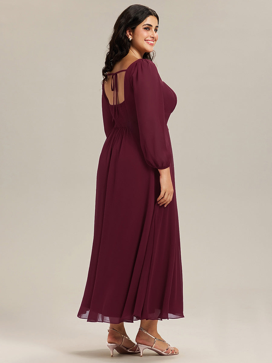 Plus Size See-through Chiffon Lantern Sleeve Wedding Guest Dress