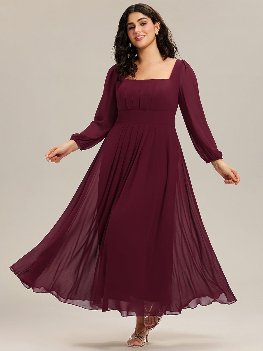 Plus Size See-through Chiffon Lantern Sleeve Wedding Guest Dress