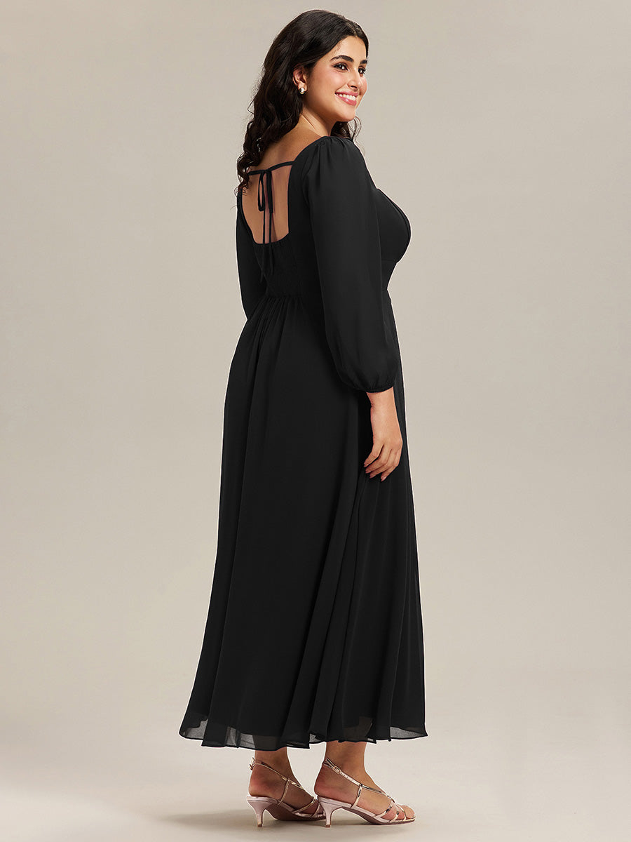 Plus Size See-through Chiffon Lantern Sleeve Wedding Guest Dress