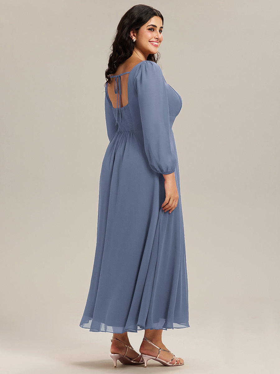 Plus Size See-through Chiffon Lantern Sleeve Wedding Guest Dress
