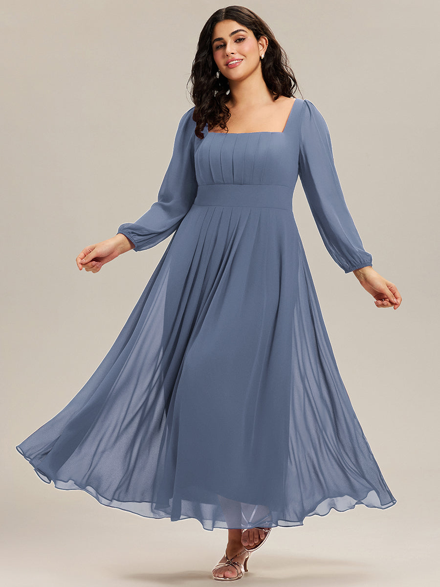 Plus Size See-through Chiffon Lantern Sleeve Wedding Guest Dress