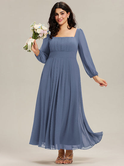 Plus Size See-through Chiffon Lantern Sleeve Wedding Guest Dress