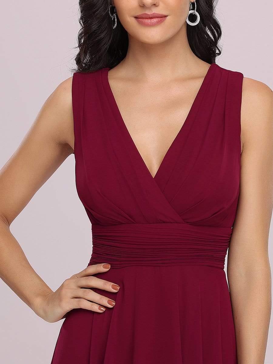 ever ELORA|V Neck Ruched Asymmetrical Hems Midi Chiffon Bridesmaid Dress