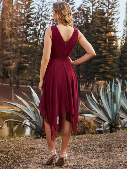 ever ELORA|V Neck Ruched Asymmetrical Hems Midi Chiffon Bridesmaid Dress