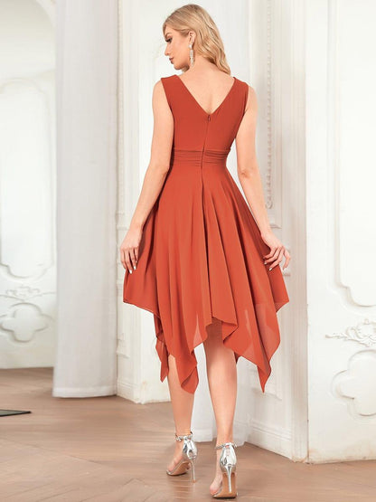 ever ELORA|Chiffon Double V-Neck A Line Bridesmaid Dress with Asymmetrical Hem