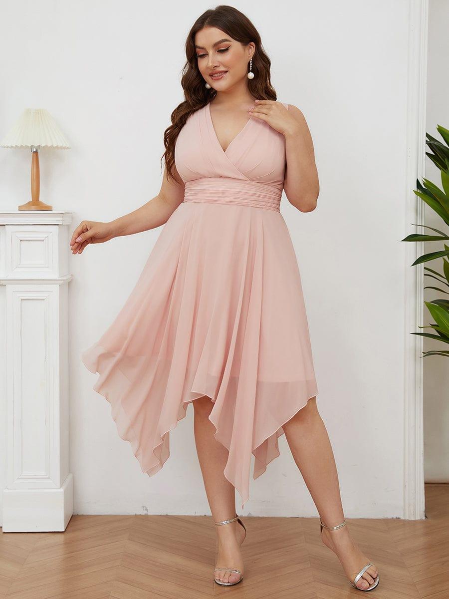 ever ELORA|Chiffon Double V-Neck A Line Bridesmaid Dress with Asymmetrical Hem