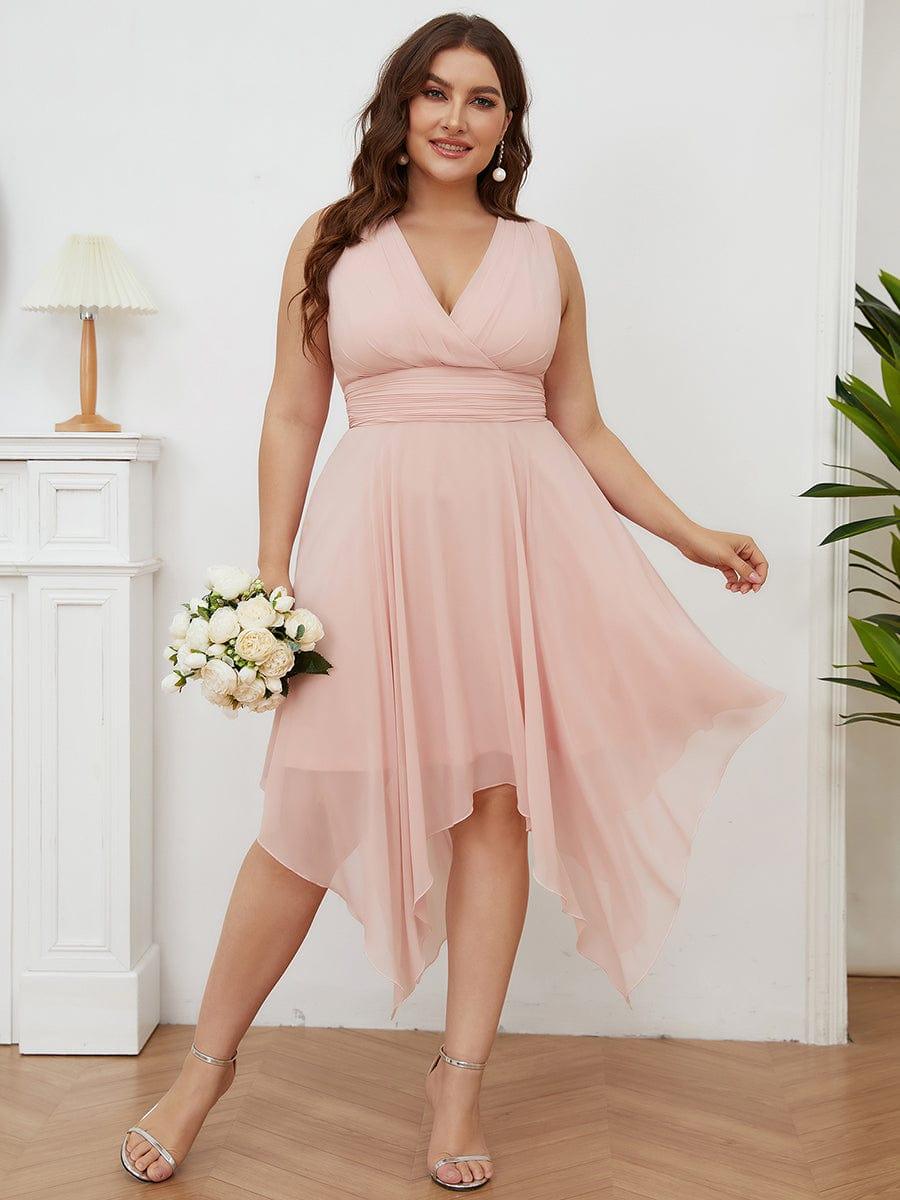 ever ELORA|V Neck Ruched Asymmetrical Hems Midi Chiffon Bridesmaid Dress