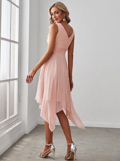 ever ELORA|Chiffon Double V-Neck A Line Bridesmaid Dress with Asymmetrical Hem
