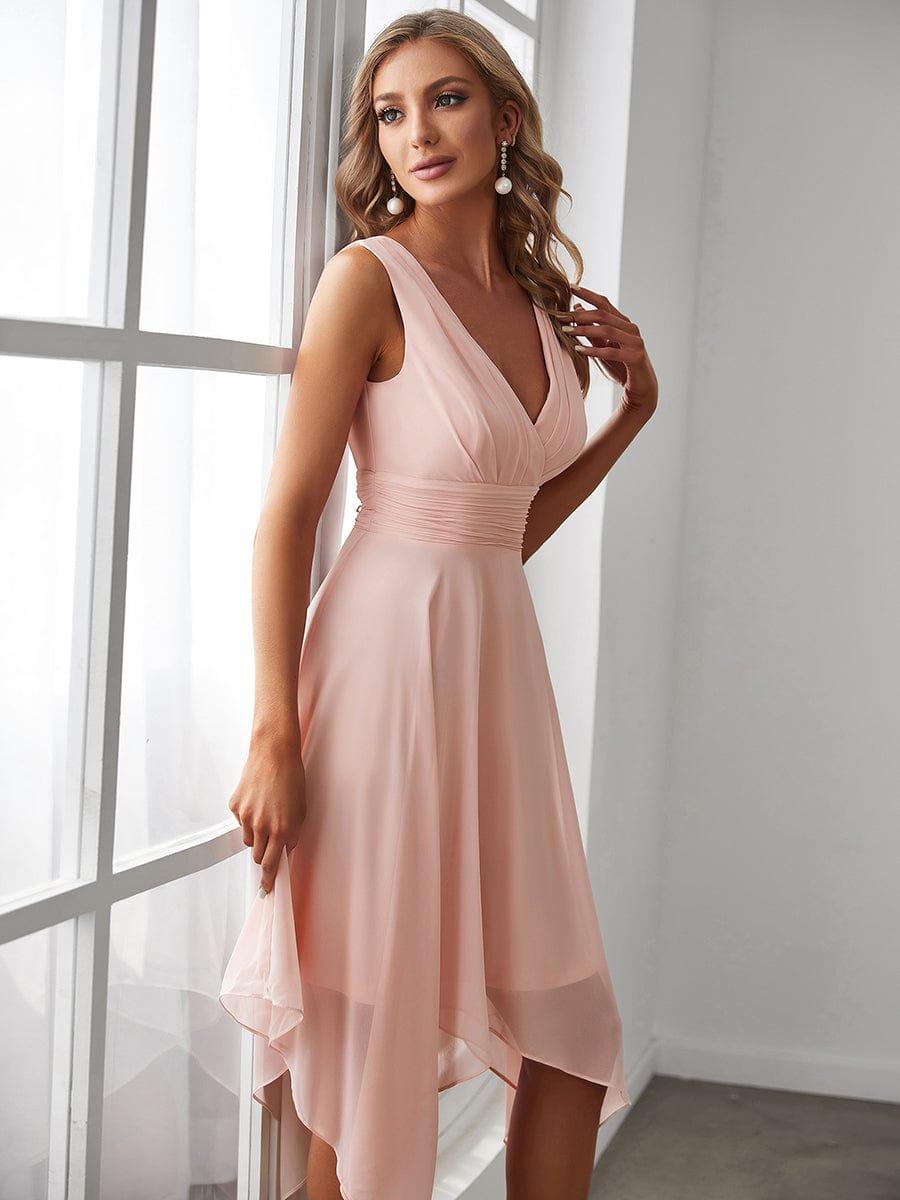 ever ELORA|Chiffon Double V-Neck A Line Bridesmaid Dress with Asymmetrical Hem