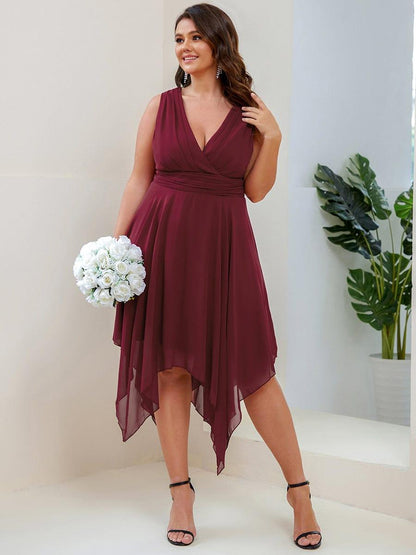 ever ELORA|Chiffon Double V-Neck A Line Bridesmaid Dress with Asymmetrical Hem