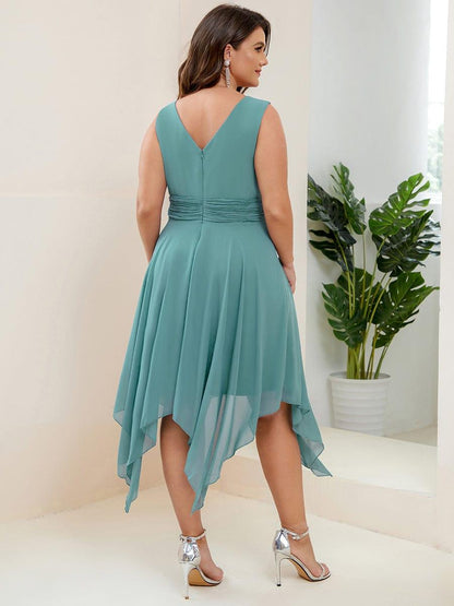 ever ELORA|Chiffon Double V-Neck A Line Bridesmaid Dress with Asymmetrical Hem