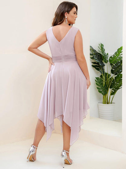 ever ELORA|V Neck Ruched Asymmetrical Hems Midi Chiffon Bridesmaid Dress