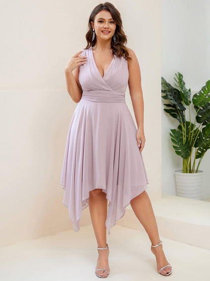 ever ELORA|V Neck Ruched Asymmetrical Hems Midi Chiffon Bridesmaid Dress