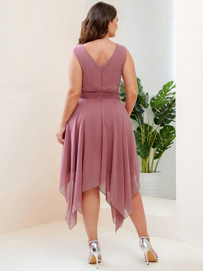 ever ELORA|Chiffon Double V-Neck A Line Bridesmaid Dress with Asymmetrical Hem