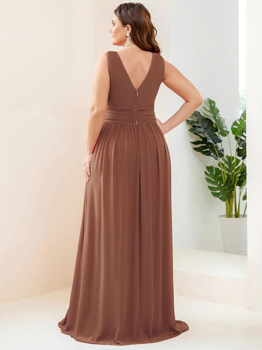 Pleated Sleeveless V-Neck Chiffon Maxi Dress