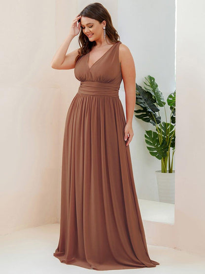 Pleated Sleeveless V-Neck Chiffon Maxi Dress