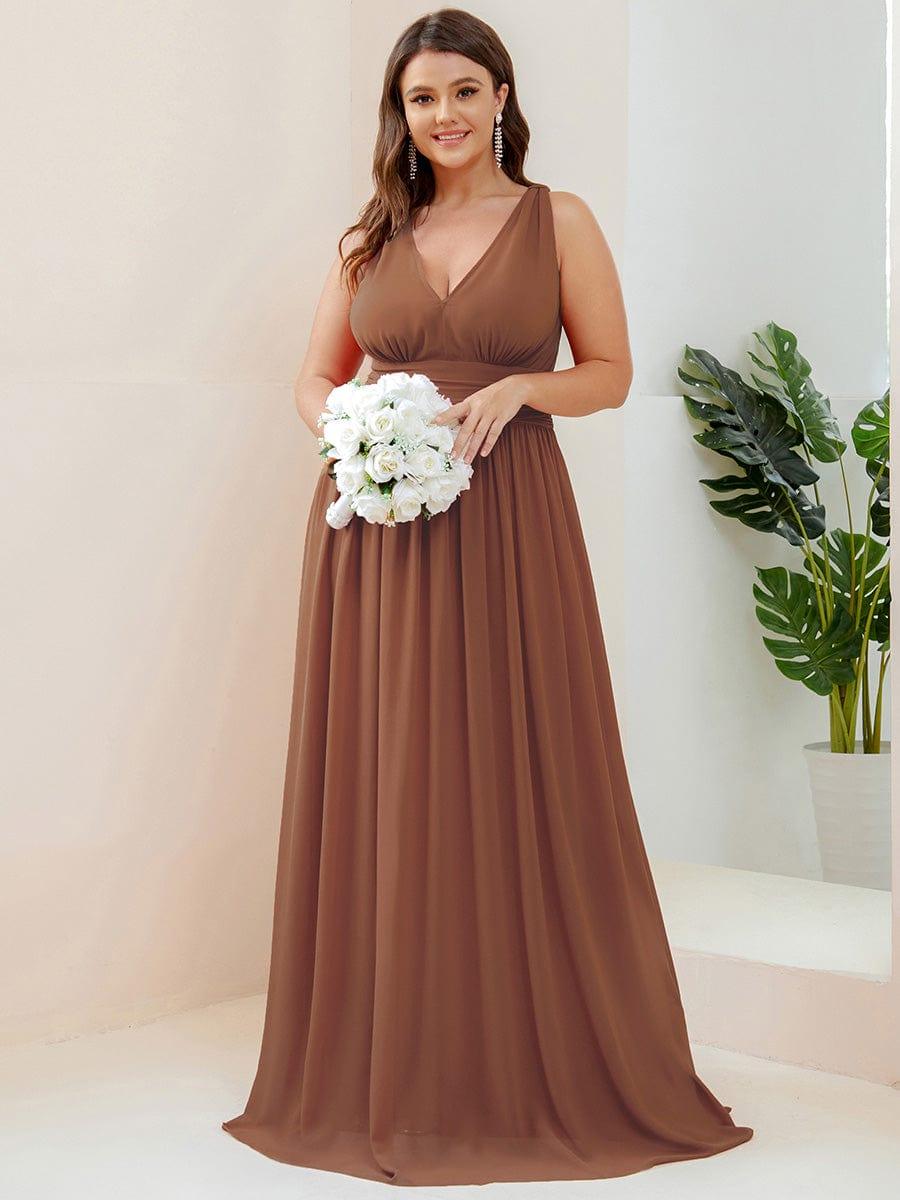 Pleated Sleeveless V-Neck Chiffon Maxi Dress