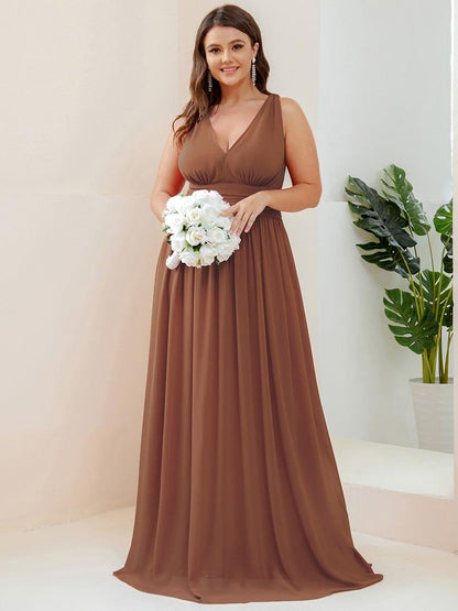 Pleated Sleeveless V-Neck Chiffon Maxi Dress