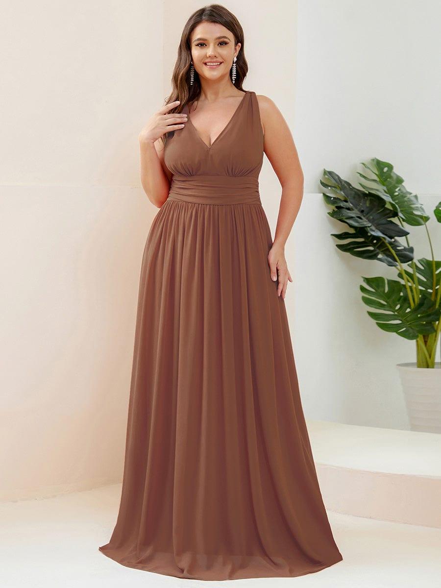 Pleated Sleeveless V-Neck Chiffon Maxi Dress