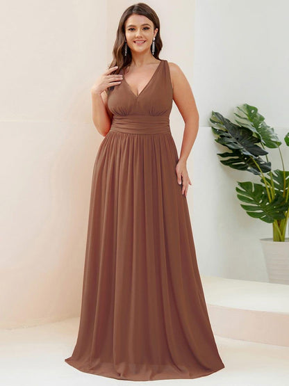 Pleated Sleeveless V-Neck Chiffon Maxi Dress