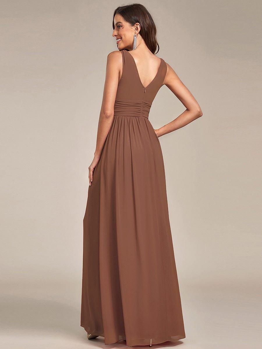Pleated Sleeveless V-Neck Chiffon Maxi Dress