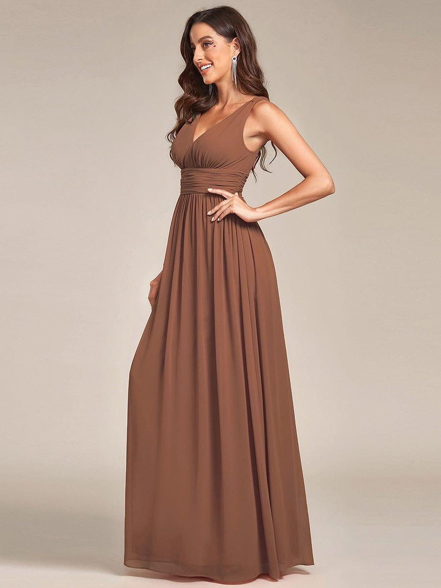 Pleated Sleeveless V-Neck Chiffon Maxi Dress